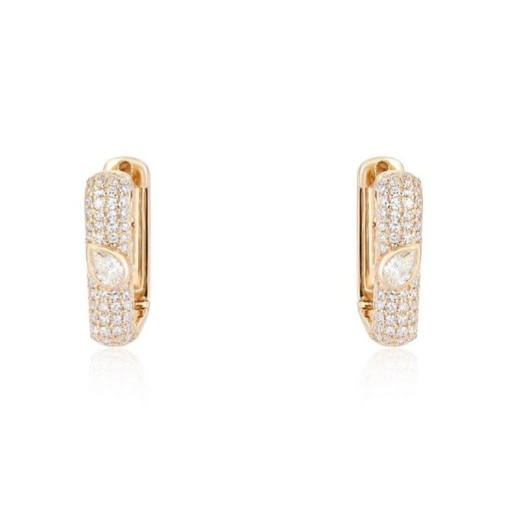Pear Cut Accent Pave Diamond 14K (18k upon request) Yellow Gold Huggie Earrings